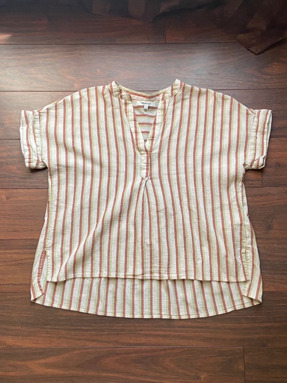 MADEWELL Cotton Striped Split Neck‎ Lagenlook Top Loose Relaxed Boxy